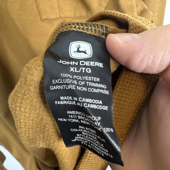 John Deere Thermal Henley Long Sleeve Shirt Men’s XL Brown Waffle Knit Polyester - Picture 6 of 7